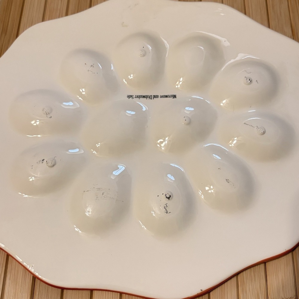 Deviled Egg Plate Thanksgiving Ceramic Scalloped Serving Dish Give Thanks - Picture 6 of 8